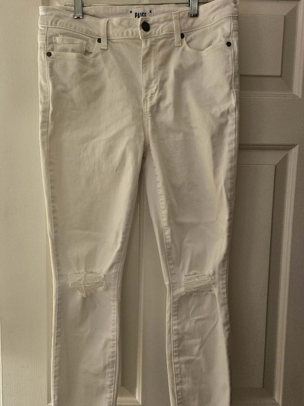 Paige White Crop Distressed Jeans